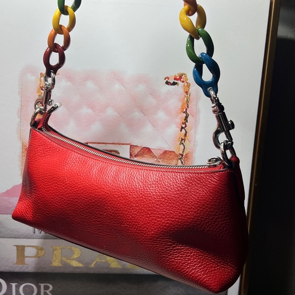 Coach Coach Charlotte Shoulder Bag Red Clutches with Multicolor Strap EUC - Picture 11 of 14